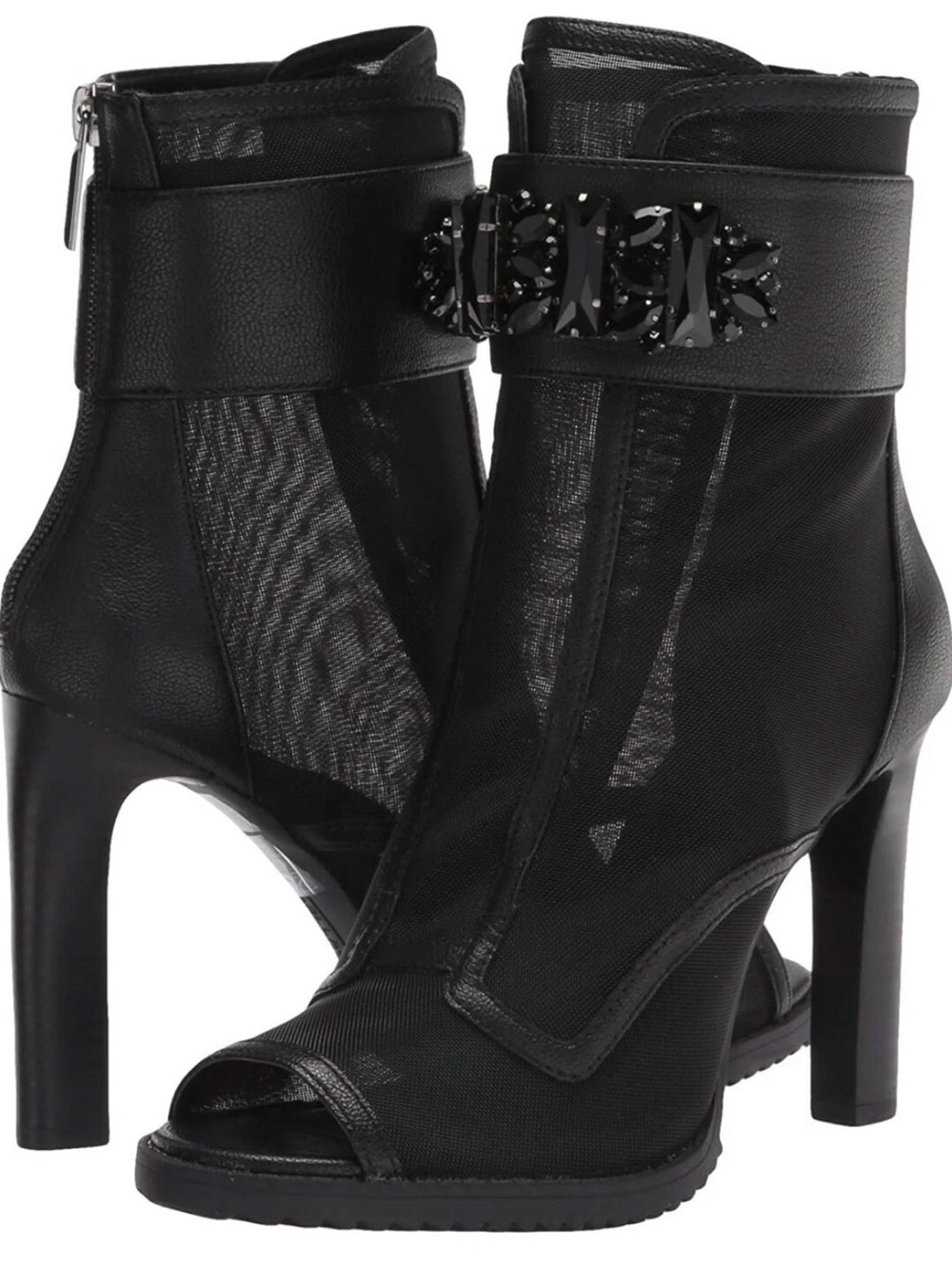 NWOT Karl Lagerfeld Paris Black Mesh Peep-Toe High Heel Booties - Picture 2 of 15